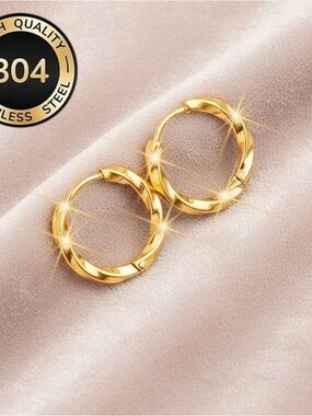 🌺New stainless steel Gold Twisted Hoop Earrings - Women Jewelry